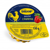 DROP PASZTET KREMOWY Z DROBIEM I PAPRYKĄ 130G. PASZTET DROBIOWO-WIEPRZOWY. KONSERWA STERYLIZOWANA.