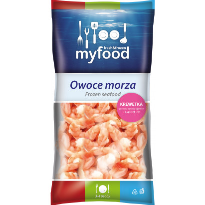MyFood Krewetki gotowane obrane z ogonem, rozmiar: 31-40 szt./lb, glazura: 20%, 400 g/500 g