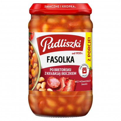 Pudliszki Fasolka po bretońsku z kiełbasą i boczkiem 610 g