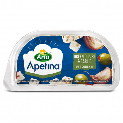 Arla Apetina Ser biały typu śródziemnomorskiego w zalewie olejowej z oliwkami i czosnkiem 100 g