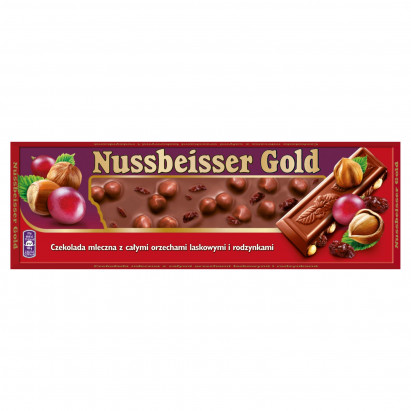 Nussbeisser Gold Czekolada Mleczna Z Całymi Orzechami Laskowymi I Rodzynkami 220 G