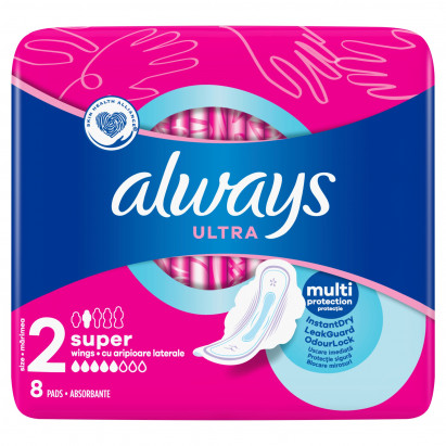 Always Ultra Super (R2) Ze Skrzydełkami Podpaski 8 Sztuk