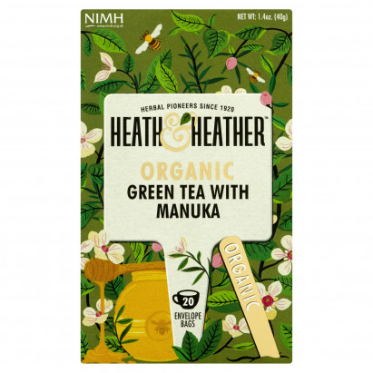 Heath & Heather Herbata zielona organiczna z naturalnym aromatem miodu manuka 40 g (20 saszetek)