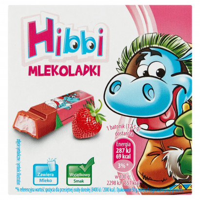 Hibbi Mlekoladki Batoniki mleczne z nadzieniem o smaku jogurtowo-truskawkowym 50 g (4 sztuki)