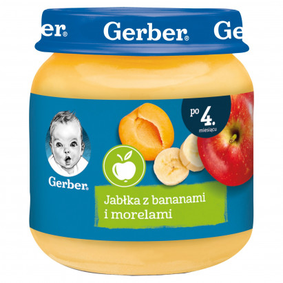 Gerber Jabłka z bananami i morelami dla niemowląt po 4. miesiącu 125 g