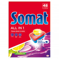 Somat All in 1 Lemon & Lime Tabletki do mycia naczyń w zmywarkach 864 g (48 sztuk)
