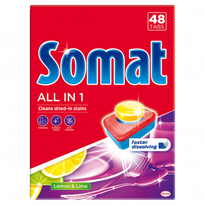 Somat All in 1 Lemon & Lime Tabletki do mycia naczyń w zmywarkach 864 g (48 sztuk)