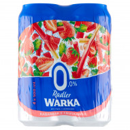 Warka Radler Piwo bezalkoholowe z lemoniadą o smaku rabarbaru i truskawki 4 x 500 ml